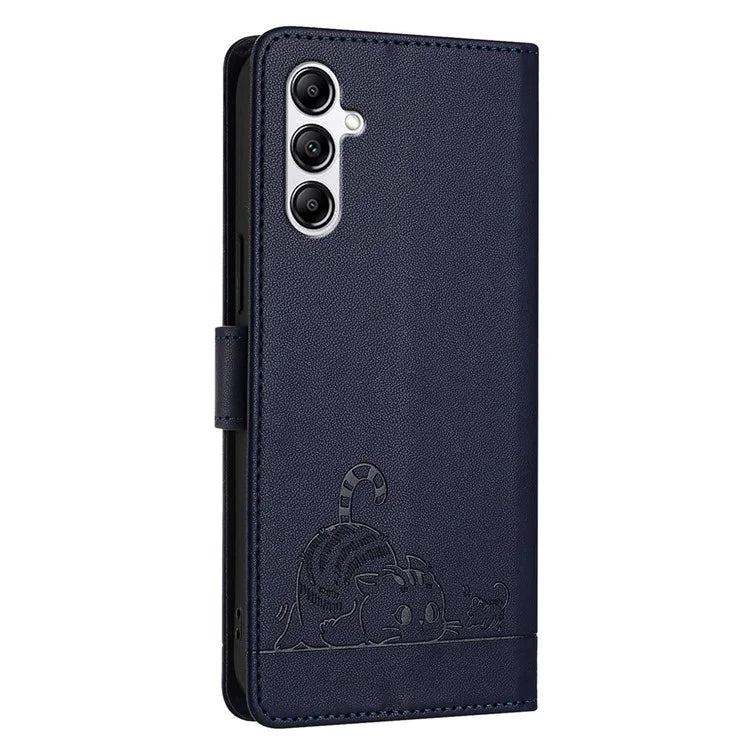 YB Imprinting Series-9 for Samsung Galaxy A14 4G / A14 5G Case RFID Blocking Pattern Imprint Leather Phone Shell