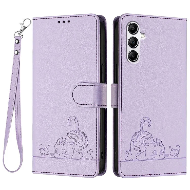 YB Imprinting Series-9 for Samsung Galaxy A14 4G / A14 5G Case RFID Blocking Pattern Imprint Leather Phone Shell