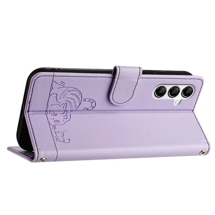 YB Imprinting Series-9 for Samsung Galaxy A14 4G / A14 5G Case RFID Blocking Pattern Imprint Leather Phone Shell