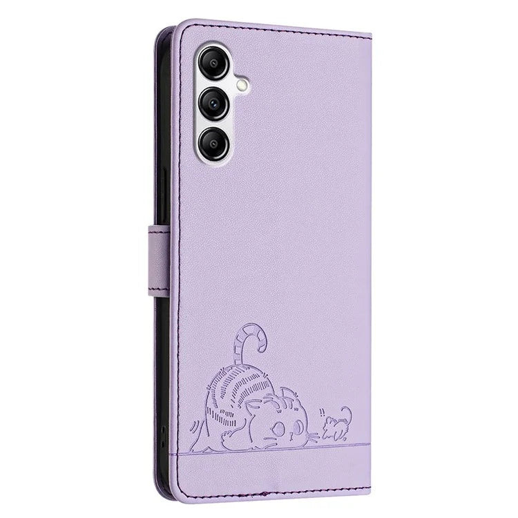 YB Imprinting Series-9 for Samsung Galaxy A14 4G / A14 5G Case RFID Blocking Pattern Imprint Leather Phone Shell
