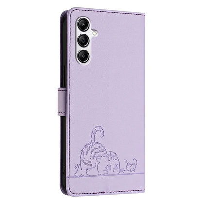 YB Imprinting Series-9 for Samsung Galaxy A14 4G / A14 5G Case RFID Blocking Pattern Imprint Leather Phone Shell