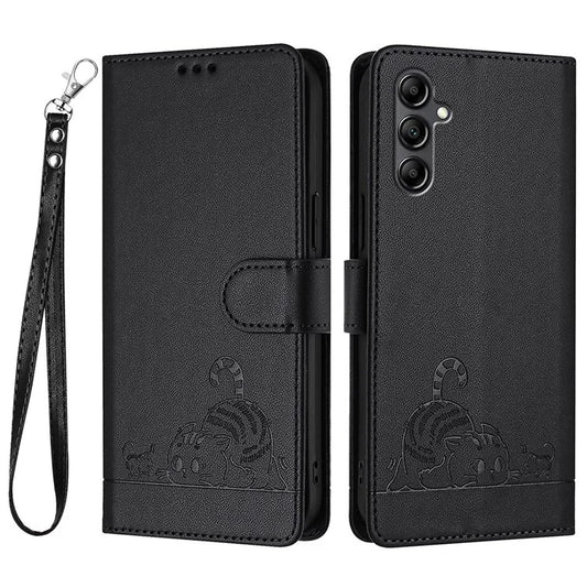 YB Imprinting Series-9 for Samsung Galaxy A15 4G / 5G Wallet Case Stand Function Cat Mouse Pattern Leather Phone Cover