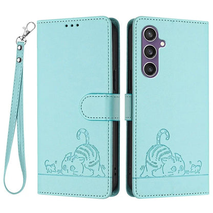 YB Imprinting Series-9 for Samsung Galaxy S23 FE Case RFID Blocking Cat Mouse Pattern Handbag Leather Phone Cover