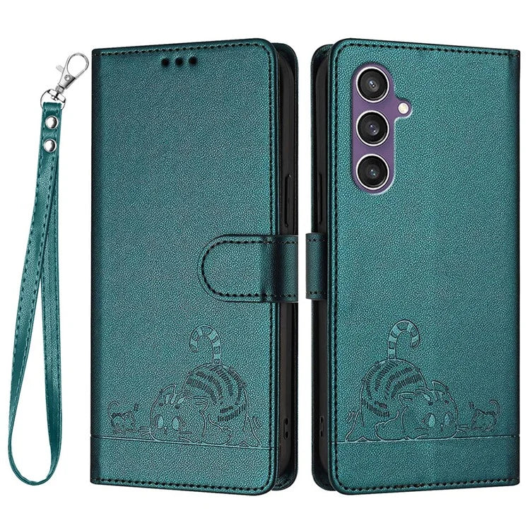 YB Imprinting Series-9 for Samsung Galaxy S23 FE Case RFID Blocking Cat Mouse Pattern Handbag Leather Phone Cover
