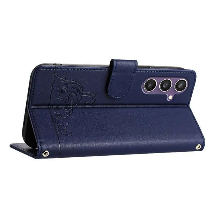 YB Imprinting Series-9 for Samsung Galaxy S23 FE Case RFID Blocking Cat Mouse Pattern Handbag Leather Phone Cover