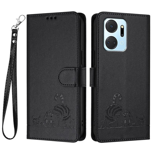 YB Imprinting Series-9 for Honor X7a 4G / Play7T 5G Case PU Leather Cat Mouse Pattern Phone Cover Card Holder RFID Blocking