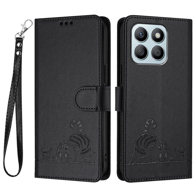 YB Imprinting Series-9 for Honor X8b 4G Case RFID Blocking Wallet Leather Cover Cat Mouse Pattern