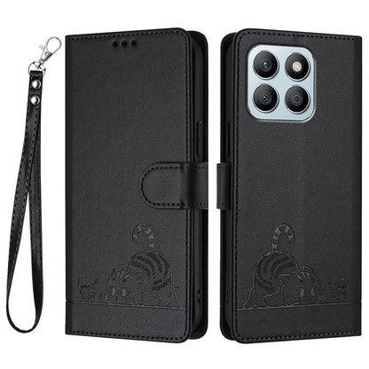 YB Imprinting Series-9 for Honor X8b 4G Case RFID Blocking Wallet Leather Cover Cat Mouse Pattern