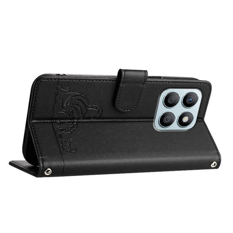 YB Imprinting Series-9 for Honor X8b 4G Case RFID Blocking Wallet Leather Cover Cat Mouse Pattern