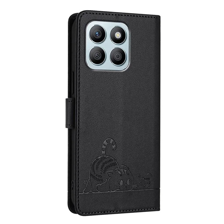 YB Imprinting Series-9 for Honor X8b 4G Case RFID Blocking Wallet Leather Cover Cat Mouse Pattern