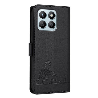 YB Imprinting Series-9 for Honor X8b 4G Case RFID Blocking Wallet Leather Cover Cat Mouse Pattern