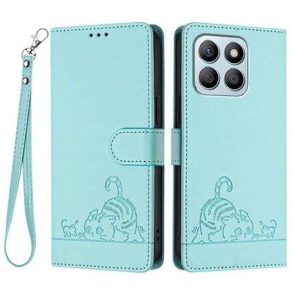 YB Imprinting Series-9 for Honor X8b 4G Case RFID Blocking Wallet Leather Cover Cat Mouse Pattern