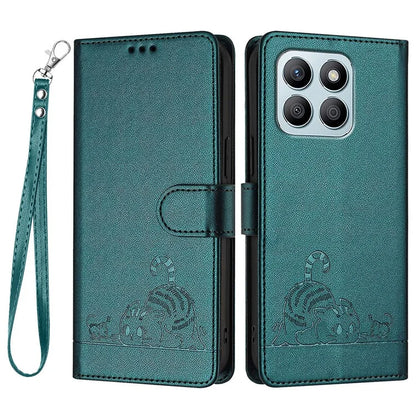 YB Imprinting Series-9 for Honor X8b 4G Case RFID Blocking Wallet Leather Cover Cat Mouse Pattern