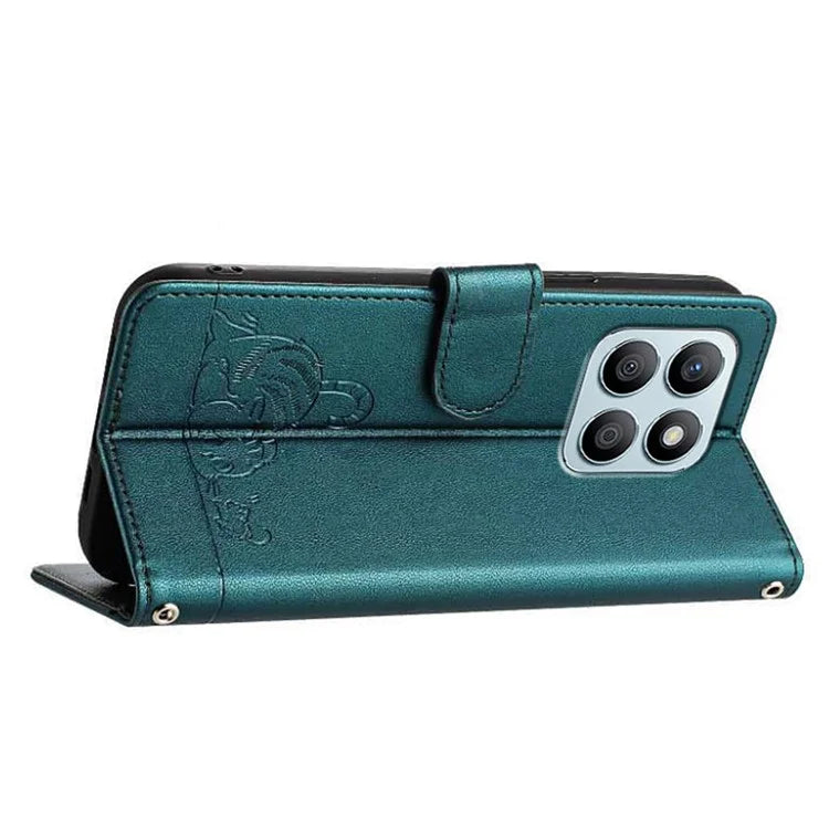 YB Imprinting Series-9 for Honor X8b 4G Case RFID Blocking Wallet Leather Cover Cat Mouse Pattern