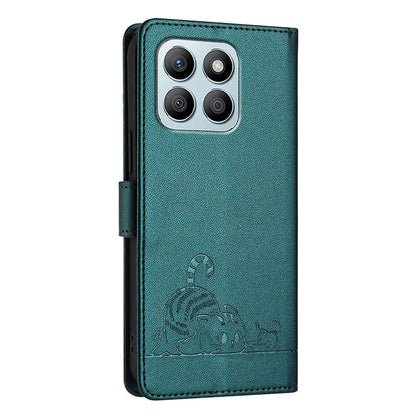 YB Imprinting Series-9 for Honor X8b 4G Case RFID Blocking Wallet Leather Cover Cat Mouse Pattern