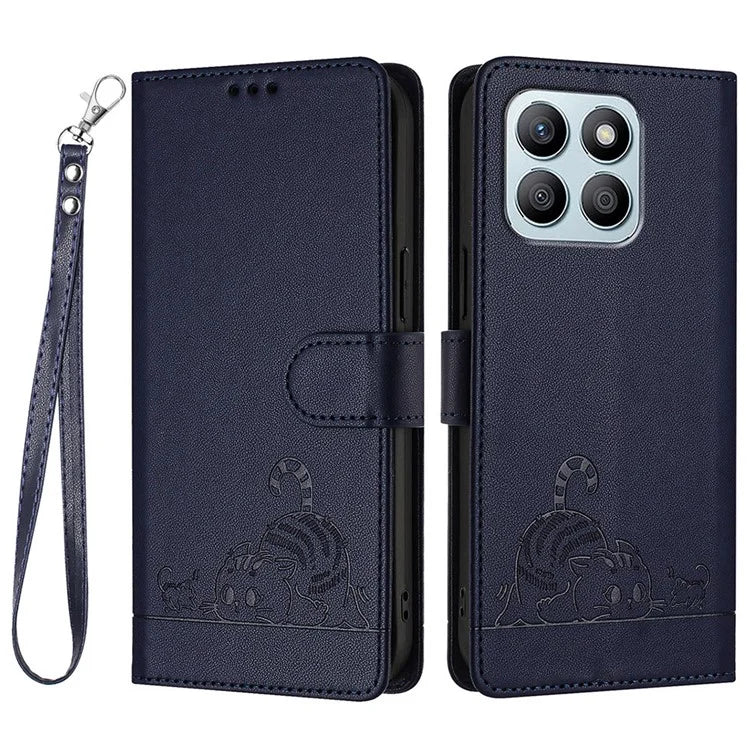 YB Imprinting Series-9 for Honor X8b 4G Case RFID Blocking Wallet Leather Cover Cat Mouse Pattern