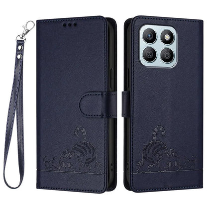 YB Imprinting Series-9 for Honor X8b 4G Case RFID Blocking Wallet Leather Cover Cat Mouse Pattern