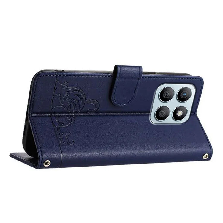 YB Imprinting Series-9 for Honor X8b 4G Case RFID Blocking Wallet Leather Cover Cat Mouse Pattern