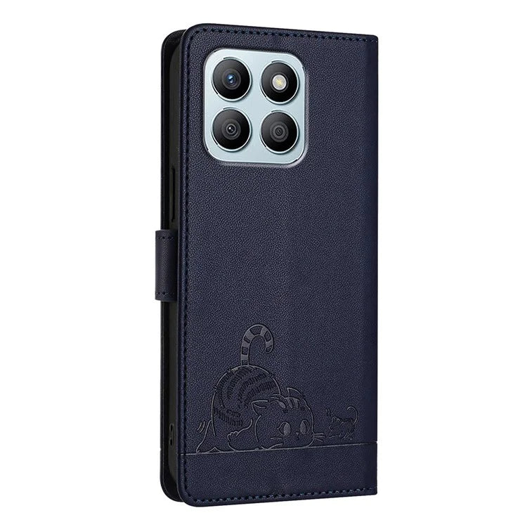 YB Imprinting Series-9 for Honor X8b 4G Case RFID Blocking Wallet Leather Cover Cat Mouse Pattern