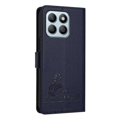 YB Imprinting Series-9 for Honor X8b 4G Case RFID Blocking Wallet Leather Cover Cat Mouse Pattern
