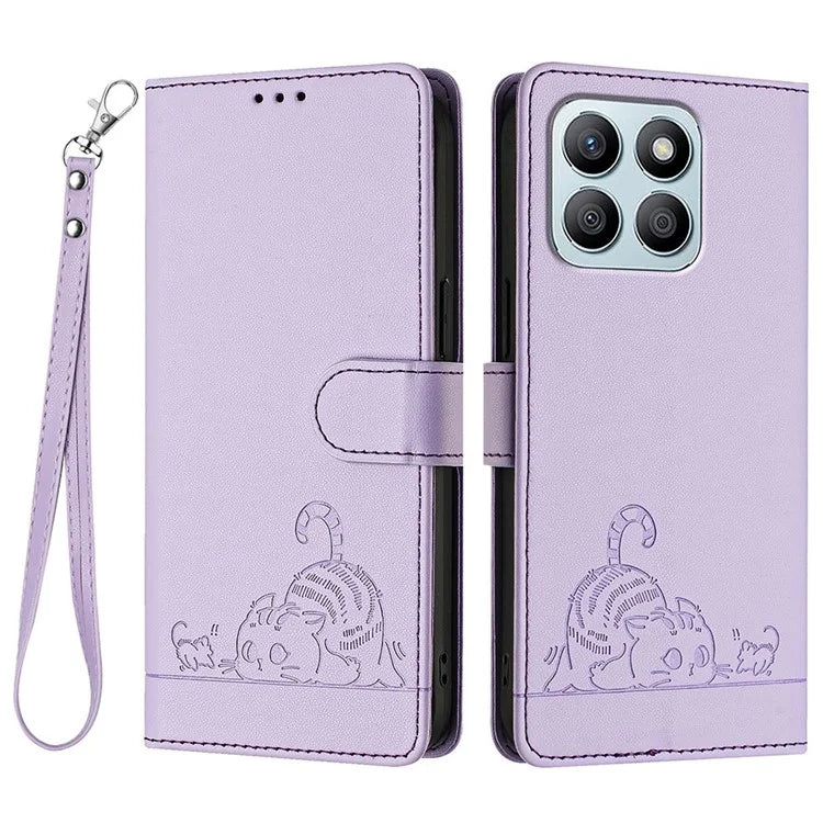YB Imprinting Series-9 for Honor X8b 4G Case RFID Blocking Wallet Leather Cover Cat Mouse Pattern
