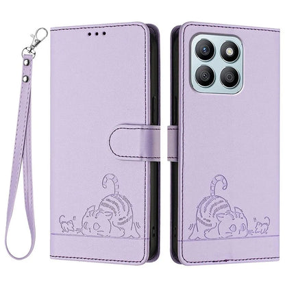 YB Imprinting Series-9 for Honor X8b 4G Case RFID Blocking Wallet Leather Cover Cat Mouse Pattern