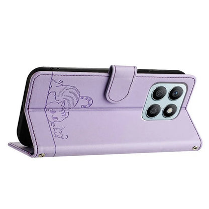 YB Imprinting Series-9 for Honor X8b 4G Case RFID Blocking Wallet Leather Cover Cat Mouse Pattern