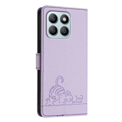 YB Imprinting Series-9 for Honor X8b 4G Case RFID Blocking Wallet Leather Cover Cat Mouse Pattern