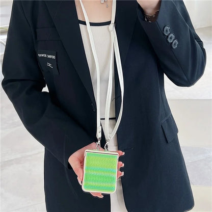 For Samsung Galaxy Z Flip5 5G Case Laser Rhombus Imprinted PU+PC Phone Cover with Crossbody Strap