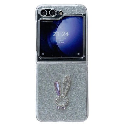 For Samsung Galaxy Z Flip5 5G Hard PC Case Rabbit Design Phone Cover with Glitter Paper