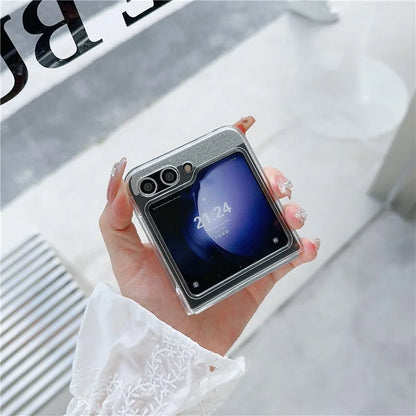For Samsung Galaxy Z Flip5 5G Hard PC Case Rabbit Design Phone Cover with Glitter Paper