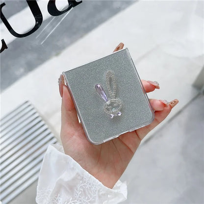 For Samsung Galaxy Z Flip5 5G Hard PC Case Rabbit Design Phone Cover with Glitter Paper