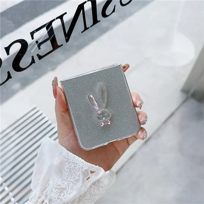 For Samsung Galaxy Z Flip5 5G Hard PC Case Rabbit Design Phone Cover with Glitter Paper