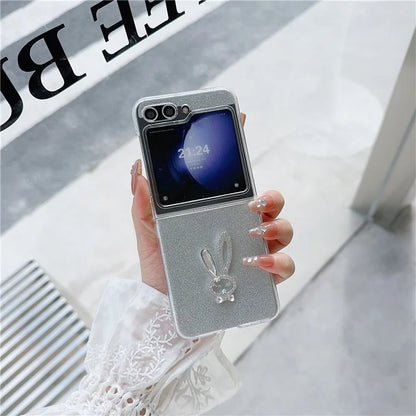 For Samsung Galaxy Z Flip5 5G Hard PC Case Rabbit Design Phone Cover with Glitter Paper