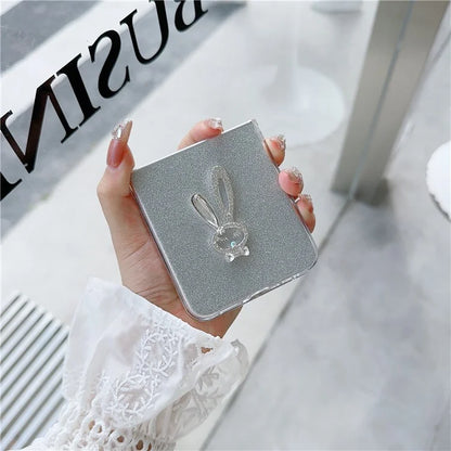 For Samsung Galaxy Z Flip5 5G Hard PC Case Rabbit Design Phone Cover with Glitter Paper