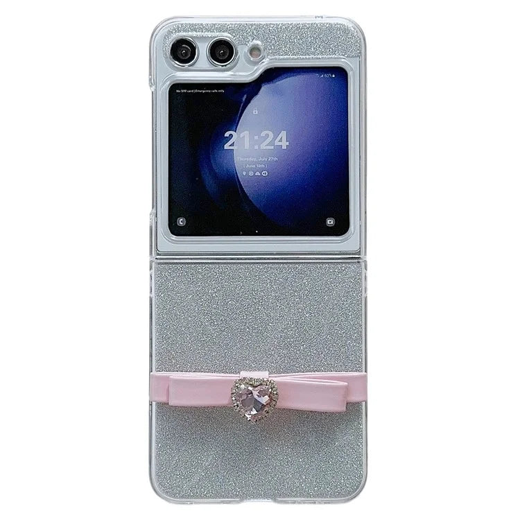 For Samsung Galaxy Z Flip5 5G Glittery Powder Phone Case P Phone Cover with Cute Bowknot