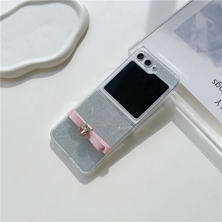 For Samsung Galaxy Z Flip5 5G Glittery Powder Phone Case P Phone Cover with Cute Bowknot