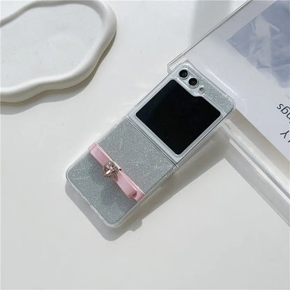 For Samsung Galaxy Z Flip5 5G Glittery Powder Phone Case P Phone Cover with Cute Bowknot