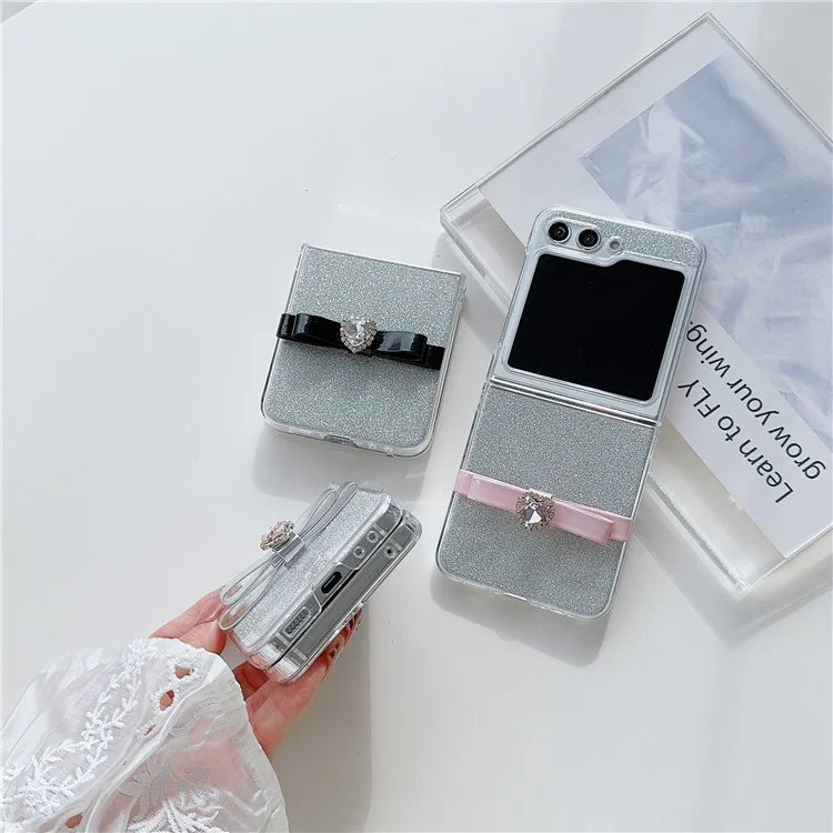 For Samsung Galaxy Z Flip5 5G Glittery Powder Phone Case P Phone Cover with Cute Bowknot