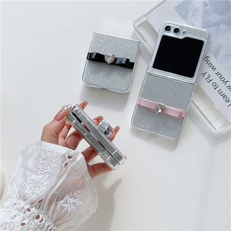 For Samsung Galaxy Z Flip5 5G Glittery Powder Phone Case P Phone Cover with Cute Bowknot
