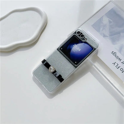 For Samsung Galaxy Z Flip5 5G Glittery Powder Phone Case P Phone Cover with Cute Bowknot