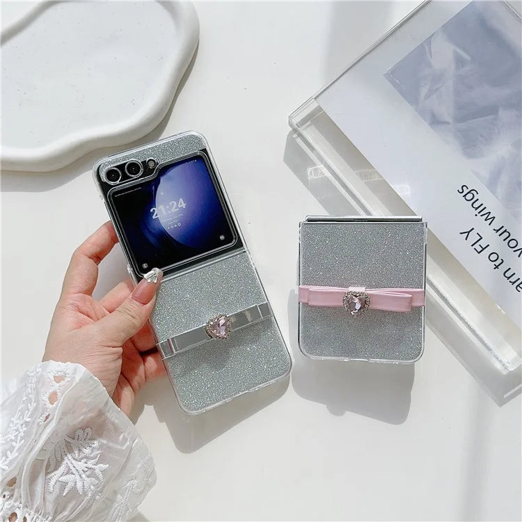 For Samsung Galaxy Z Flip5 5G Glittery Powder Phone Case P Phone Cover with Cute Bowknot