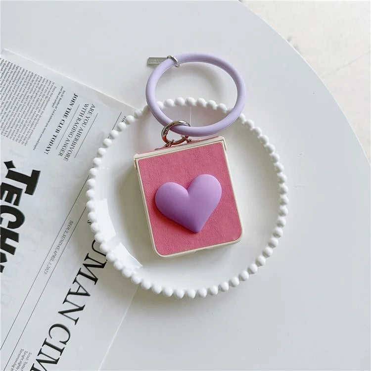 For Samsung Galaxy Z Flip5 5G Cover PU Leather+PC Phone Protective Case with Round Wristband Crazy Horse Texture