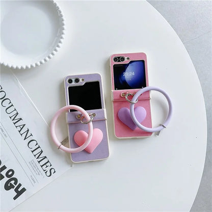For Samsung Galaxy Z Flip5 5G Cover PU Leather+PC Phone Protective Case with Round Wristband Crazy Horse Texture