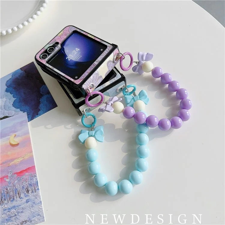 For Samsung Galaxy Z Flip5 5G Case Hinge Design Lacquered Pattern PU Leather+PC Phone Cover with Bead Chain