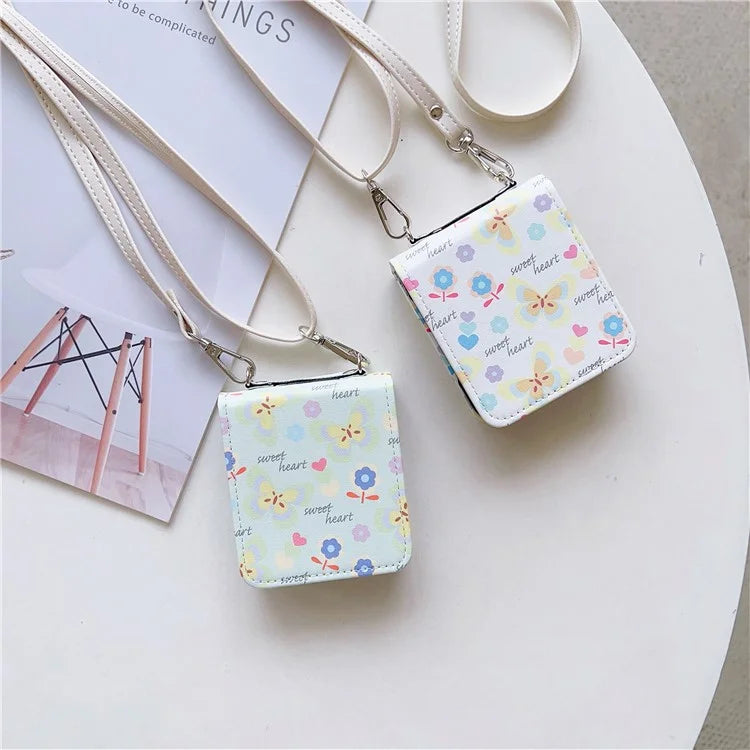 For Samsung Galaxy Z Flip5 5G Folding Phone Case Butterfly Pattern Leather+PC Cover with Crossbody Strap