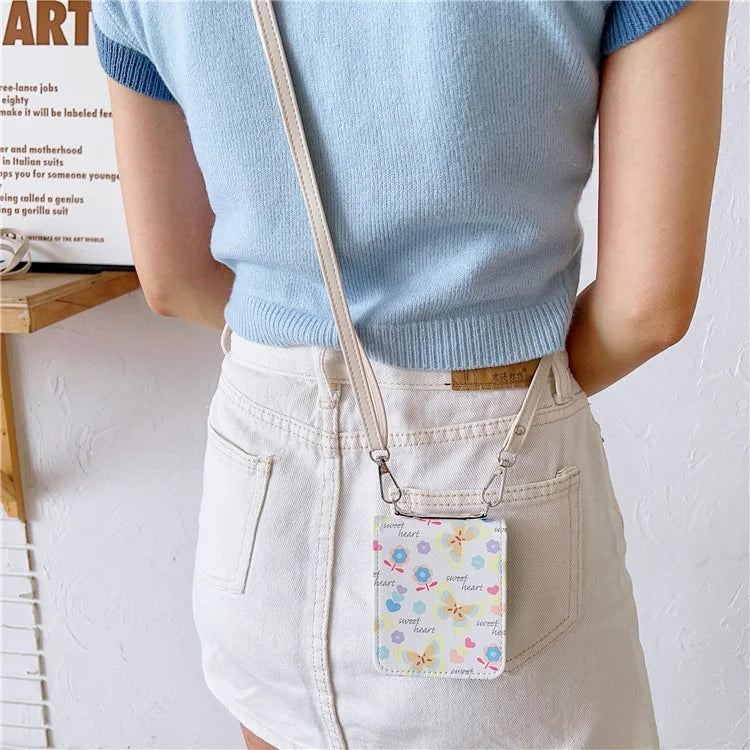 For Samsung Galaxy Z Flip5 5G Folding Phone Case Butterfly Pattern Leather+PC Cover with Crossbody Strap