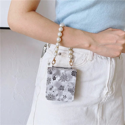 For Samsung Galaxy Z Flip5 5G Cell Phone Case Flower / Butterfly Pattern PU+PC Cover with Pearl Chain
