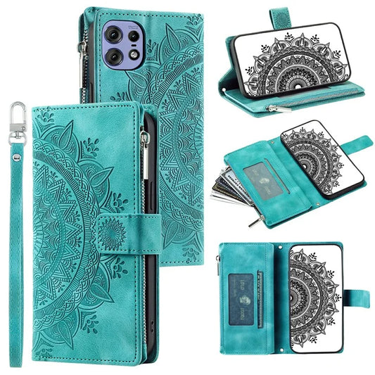 006 For Motorola Edge 50 Pro 5G Case Mandala Flower Leather Flip Zipper Stand  Phone Cover