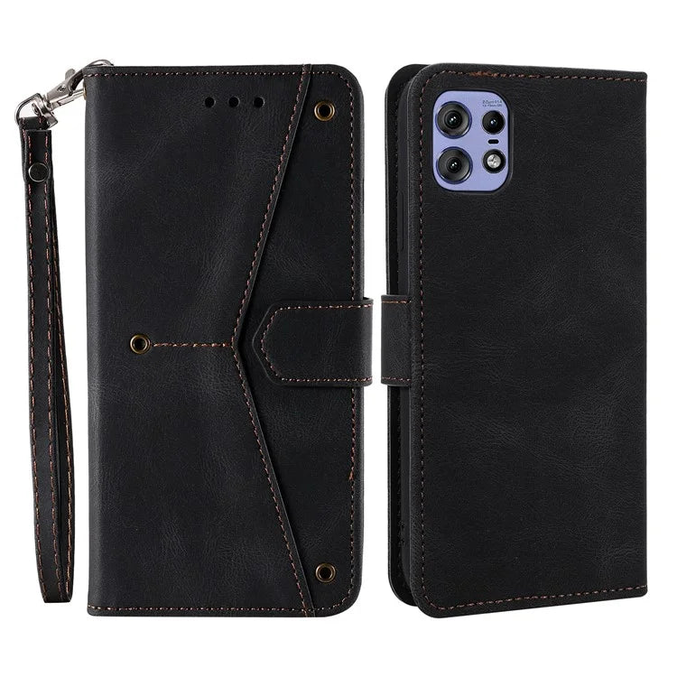 For Motorola Edge 50 Pro 5G Case Splicing Stitching Leather Flip Protective Cover